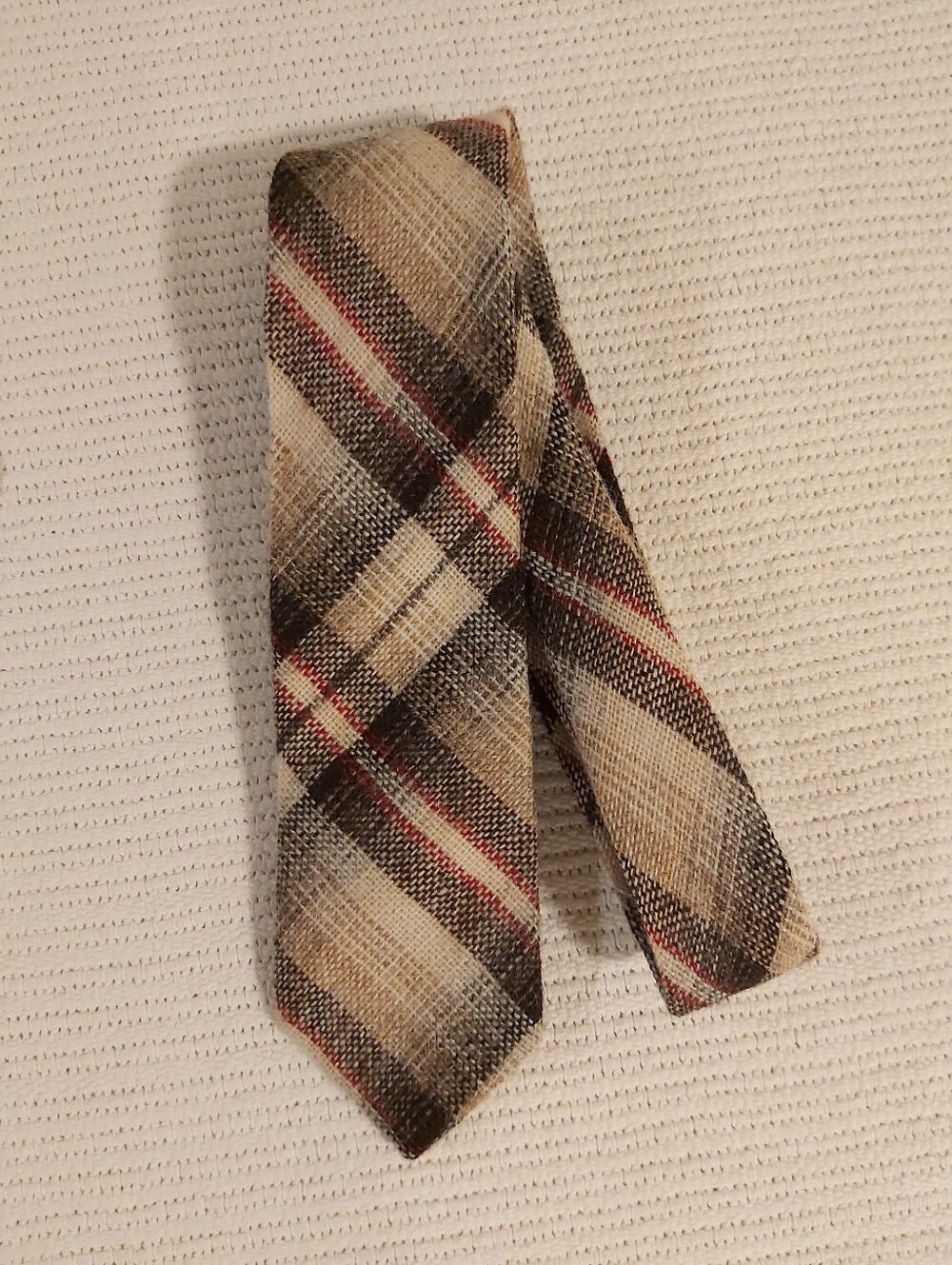 Cream Plaid Men's Wool Tie